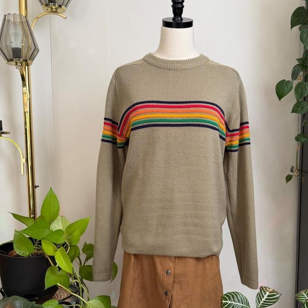 Vintage 70s High Sierra Mervyns Rainbow Striped Acrylic Sweater